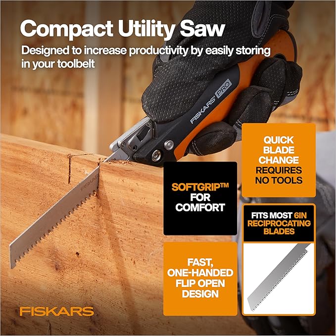Fiskars Home Essentials Tool Kit with PowerGear Lopper Shears Bypass Pruner Folding Saw with 2 Blades IsoCore Hammer and Utility Knife for Indoor Use and Outdoor Gardening (6 Piece Kit)