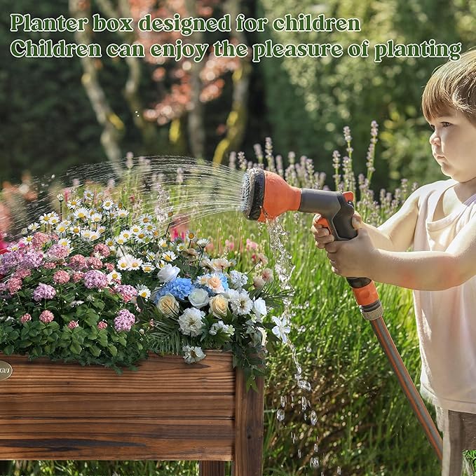 Cedar Wood Outdoor Raised Garden Bed Planter Box with Locking Wheels 41x21x20 inch Carbonization Color
