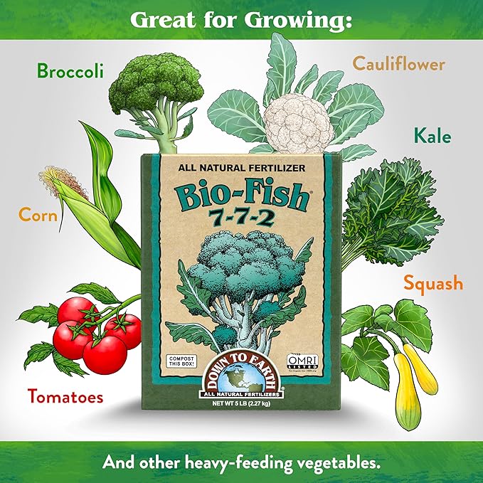 Down To Earth All Natural Fertilizers Organic Bio-Fish - Plant Food for Corn Broccoli Kale Trees and Shrubs 7-7-2 5 lb
