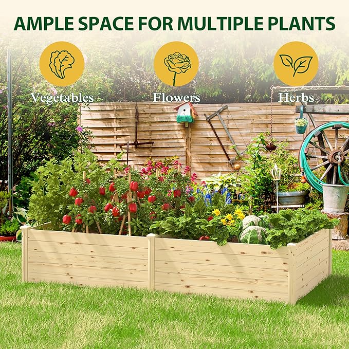 95''L x 49''H x 19''W Wood Raised Garden Beds Outdoor Elevated Planter Raised Bed with Open Base for Vegetables Flowers Herbs Ideal for Outdoor Gardening Backyard Patio Natural