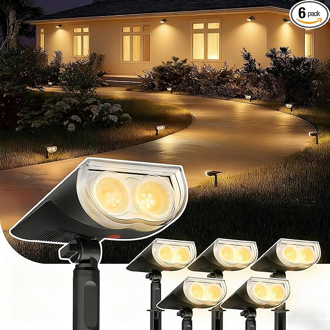 Linkind Solar Lights Outdoor StarRayS Bright Solar Spot Lights Outdoor IP67 Waterproof Spotlights for Landscape Garden Yard Walkway Patio Tree（Warm White 6 Pack）