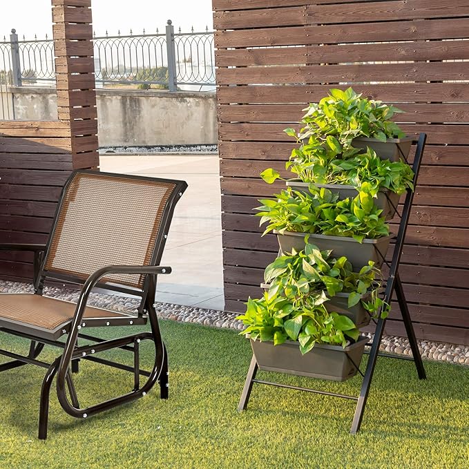 Giantex Set of 2 Vertical Raised Garden Bed Elevated Planter Raised Beds with Water Drainage Freestanding 5 Container Boxes for Vegetables and Flowers Growing Outdoor Indoor Patio Balcony