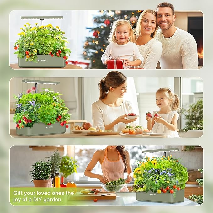 SUNCOZE Hydroponics Growing System Kit 12 Pods 24W LED Grow Light Indoor Garden 4L Water Tank with Quiet Pump Adjustable Height Herb Garden Planter Indoor Kit Gardening Gifts Green