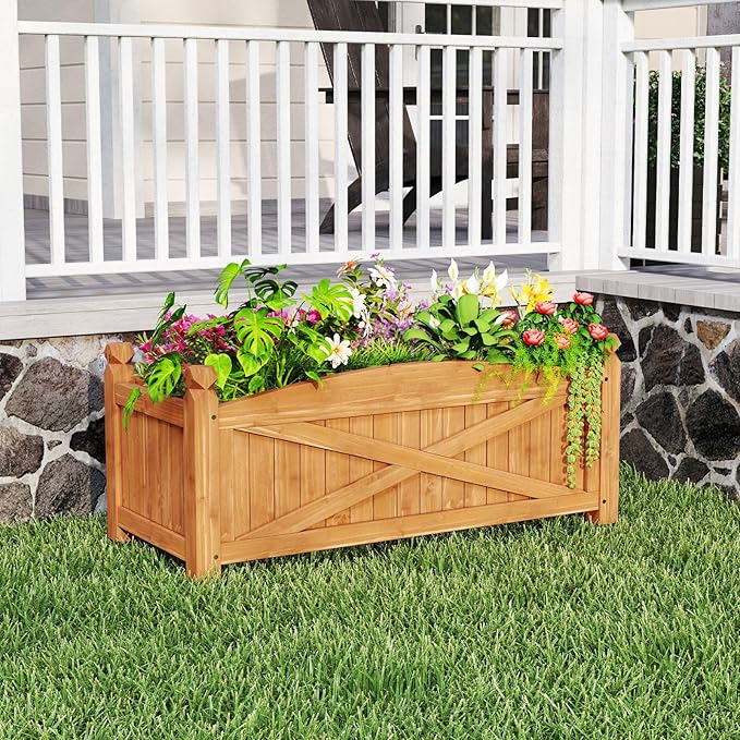 Raised Garden Bed 36 L x 16W x 15H Wooden Garden Bed Outdoor w/Placed Drainage Holes &amp Removable Base Panels Rectangular Planter Box for Vegetables Flower Herb Fruit (1 36 x 16 x 15)