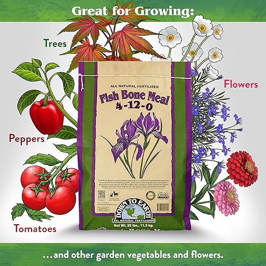 Down To Earth All Natural Fertilizers Organic Fish Bone Meal - High Phosphorus Plant Food for Buds Bulbs Blooms Flower Beds 4-12-0 40 lb