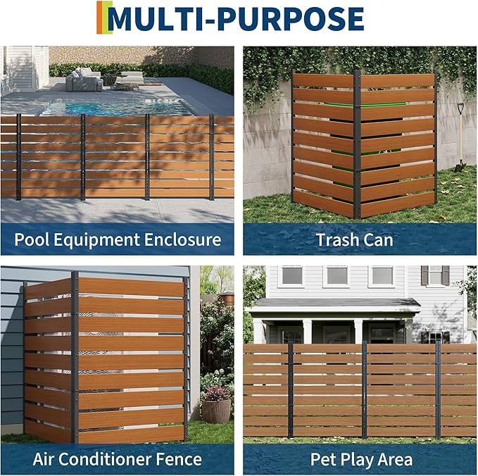 49 h x 38 w (2 Panels) Wood-Plastic Composite Privacy ScreenTrash Can Fence Air Conditioner Fence Wood Fence PanelIdeal Outdoor Privacy Wall Pool Equipment EnclosureTeak