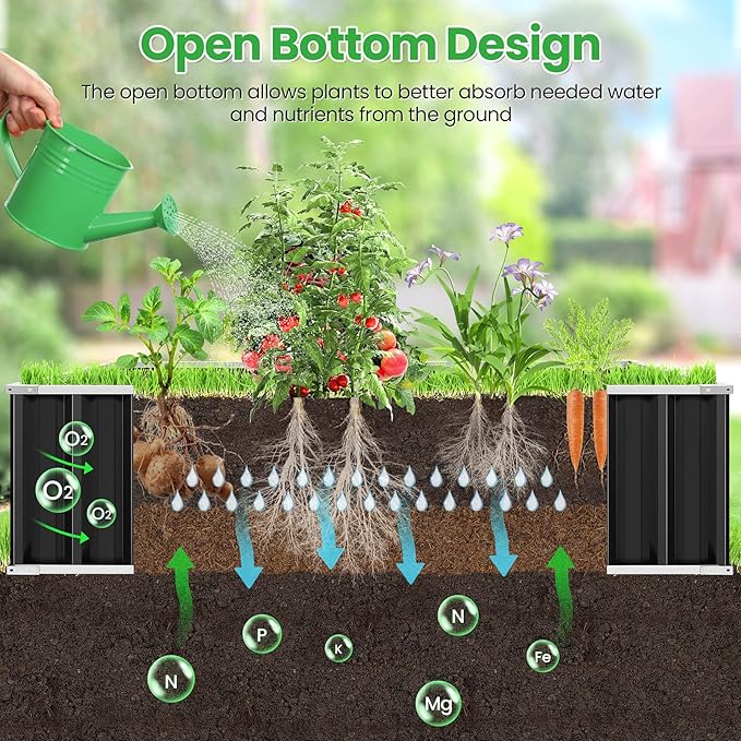 Homdox 3 Tiers Raised Garden Bed 3 Installation Methods for DIY Large Metal Planter Box with Gloves and Reinforced Frame for Deep-Rooted Plants Vegetables Flowers 52x 36x 24Garden Boxes Outdoor