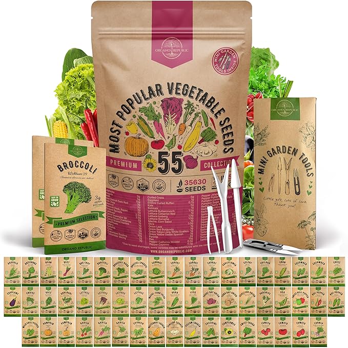 55 Vegetable Seeds Variety Pack - 35600+ Non-GMO Heirloom Seeds for Planting Vegetables and Fruits in Individual Seed Packets Home Garden Seeds for Hydroponic Indoor and Outdoors Gardening
