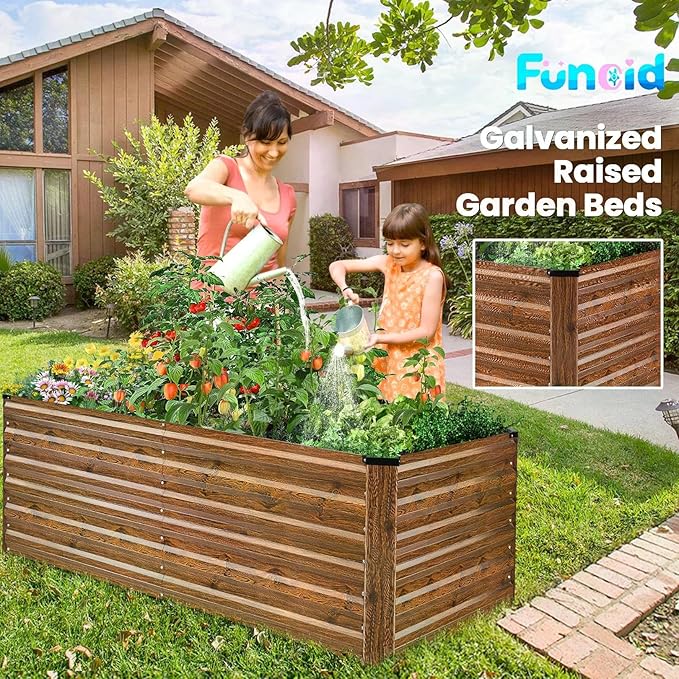 Homdox 6×3×2FT Galvanized Metal Raised Garden Bed Kit Deep Root Elevated Planter Box w/Anti Cutting Strip &amp A Pair of Gloves for Vegetables Flowers Herbs Succulents 265 Gallon Capacity Brow