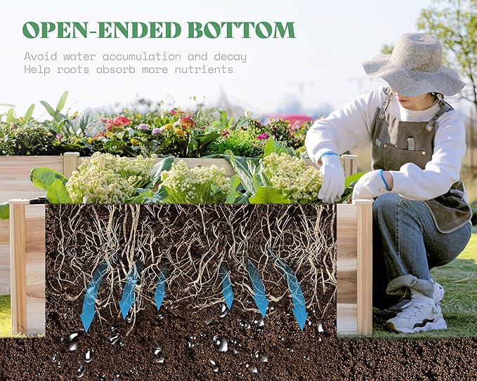 AMERLIFE Raised Garden Bed – 12x12x2 ft H-Shaped Wooden Planter Box 180 Cu. Ft Capacity Double-Layer Design for Outdoor Patio Yard and Garden Use