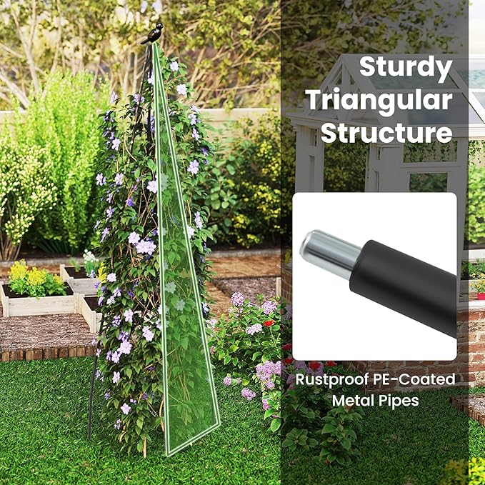 HAPPYGRILL 71 Garden Trellis for Climbing Plants Self-Watering Raised Garden Bed w/Obelisk Trellis Lockable Wheels Adjustable Height Indoor Outdoor Vertical Planter Box for Flower Vine (1)