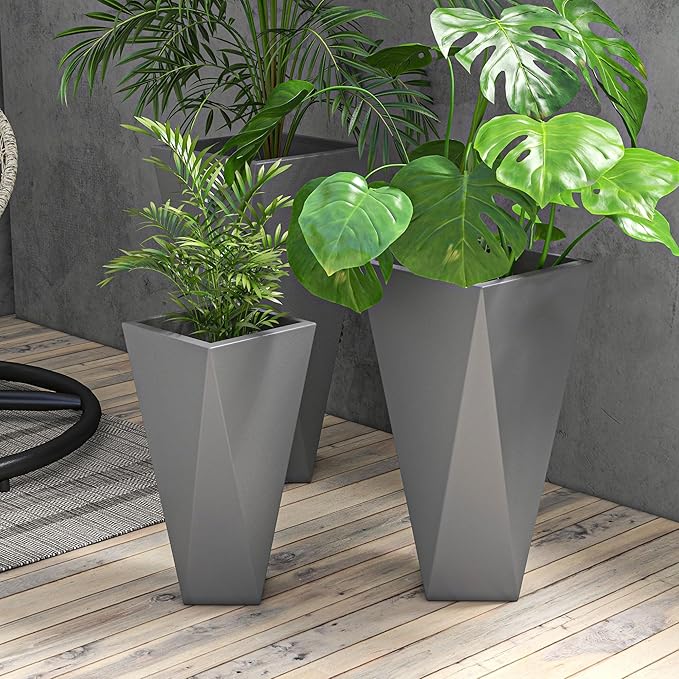 Set of 3 Tall 28.75 24.5 20.5 Indoor Outdoor with Drainage Holes Stackable Flower Pots for Garden Patio Balcony Front Door Gray