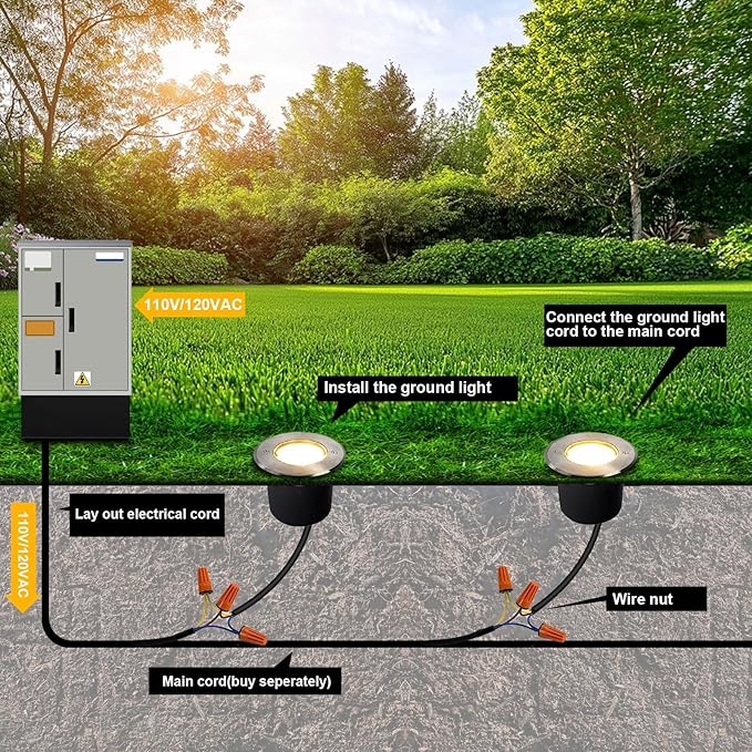 Outdoor In Ground Light 3WDiameter 4 inchesHigh Voltage 110V 120V Well LightsLandscape Lighting WireWarm White 3000KWaterproof WallPathTree SpotlightsPack of 4