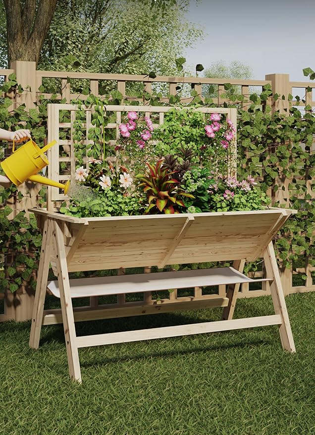 4.3x2.5x4.5ftRaised Garden Bed with Trellis Wooden Raised Planter Box Outdoor for Growing Vegetables and Herbs Depth 10.6 in Planter Raised Beds-Natural