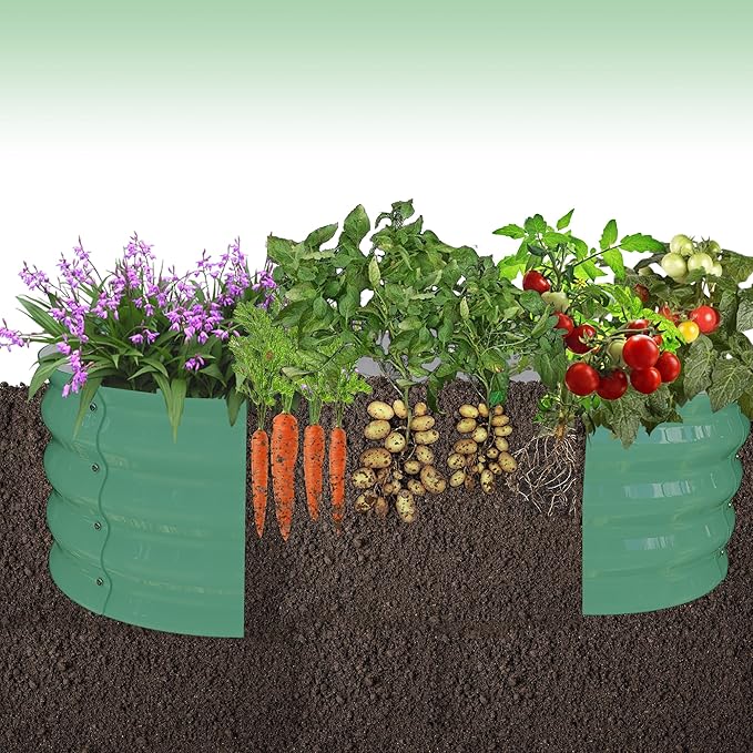 Galvanized Garden Raised Bed Kit – 2 Pack Steel Planter Boxes with Decorative Scalloped Trim 12 Deep Soil Space Weatherproof &amp Easy Assembly for Patio Balcony Veggies Flowers (Green)