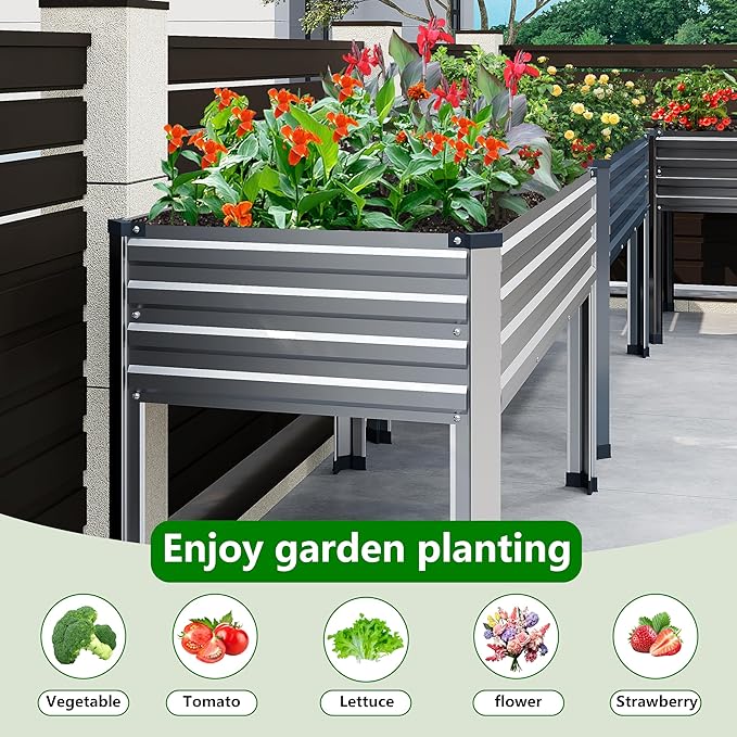 Galvanized Raised Garden Bed with Legs2PCS 48×24×30in Elevated Planter Box for BackyardOutdoor Garden Patio Balcony 350lb CapacitySilver