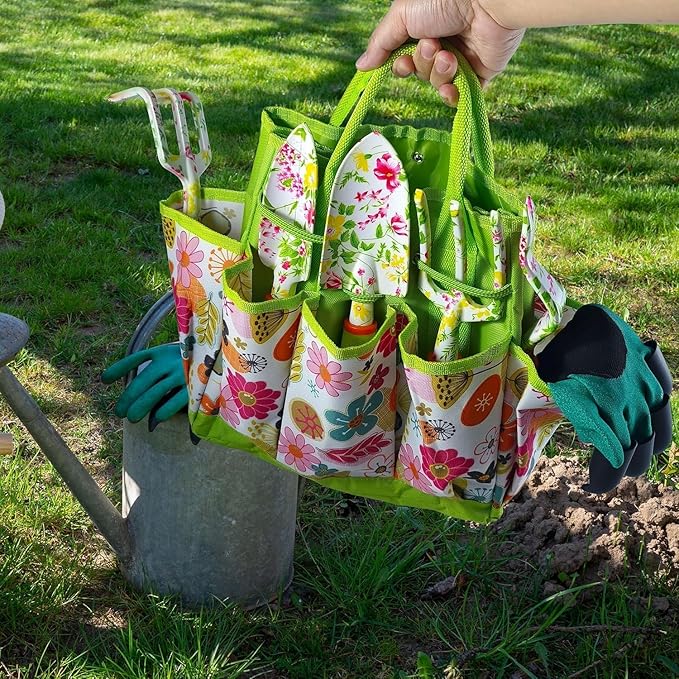41-Piece Premium Gardening Tool Set Stainless Steel Heavy Duty Gardening Tool Kit with Non-Slip Rubber Grip Storage Tote Bag Outdoor Hand Tools Ideal Gardening Gifts for All (Pink Floral)