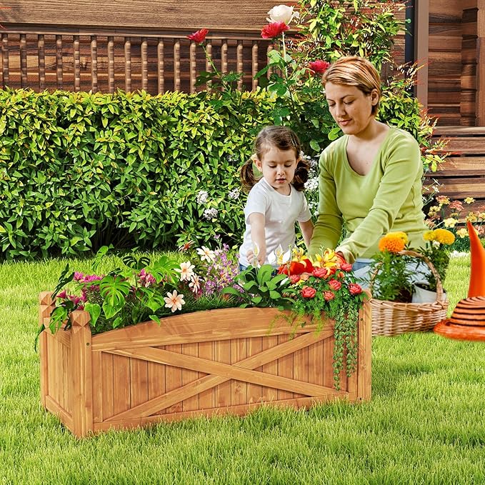 Raised Garden Bed 36 L x 16W x 15H Wooden Garden Bed Outdoor w/Placed Drainage Holes &amp Removable Base Panels Rectangular Planter Box for Vegetables Flower Herb Fruit (1 36 x 16 x 15)