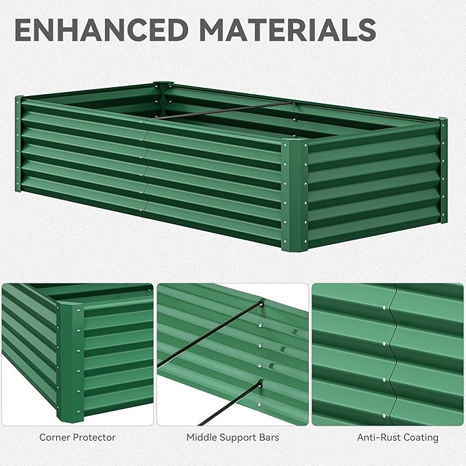 YITAHOME 6x3x1.5ft Large Raised Garden Bed Kit Galvanized Metal Planter Box with Gloves Ground Nails Support Rod Outdoor Above Ground Planters for Plants Vegetables Flowers Green