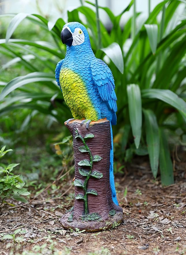 Techko Decorative Blue Parrot Outdoor Garden Statue Waterproof Solar LED Spotlight Tropical Tiki Decor