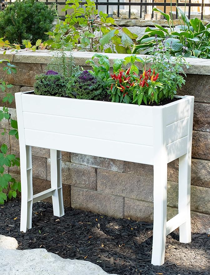 Nuvue Products 26020 36 L x 15 W x 32 H Polymer with Woodgrain Texture White Elevated Garden Box