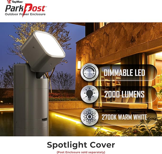 TayMac Gray Spotlight Slide Cover PPSLG for ParkPost Outdoor Power Enclosure (Required) 2000-Lumen 2700K Polycarbonate Post Cap Light for Garden Decor Seamless Spot Lighting Accessory