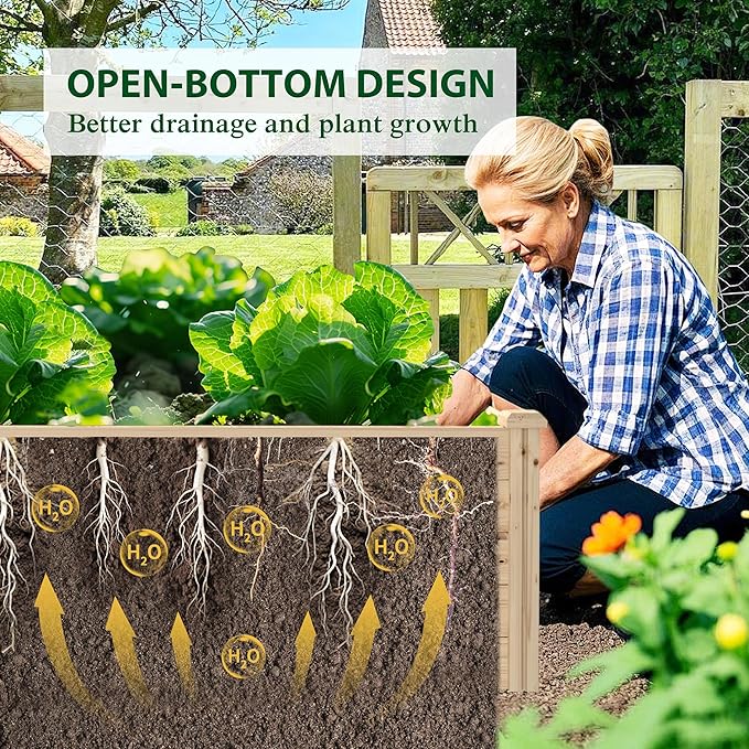 95''L x 49''H x 19''W Wood Raised Garden Beds Outdoor Elevated Planter Raised Bed with Open Base for Vegetables Flowers Herbs Ideal for Outdoor Gardening Backyard Patio Natural