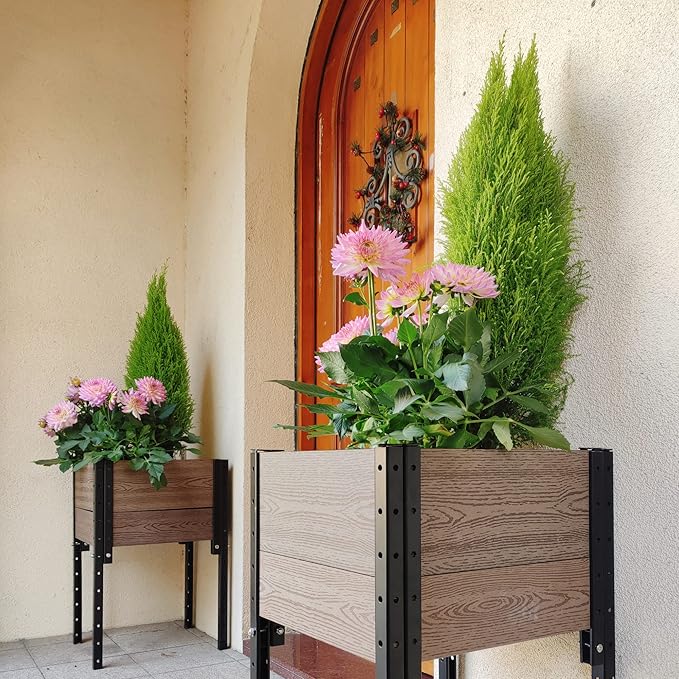 Everbloom Modular Elevated Wood Plastic Composite Planter Box in Brown 19 D x 17 W x 28 H –Architecturally Designed Premium Planter for Flowers Herbs &amp Veggies - Elevate Your Gardening Experi