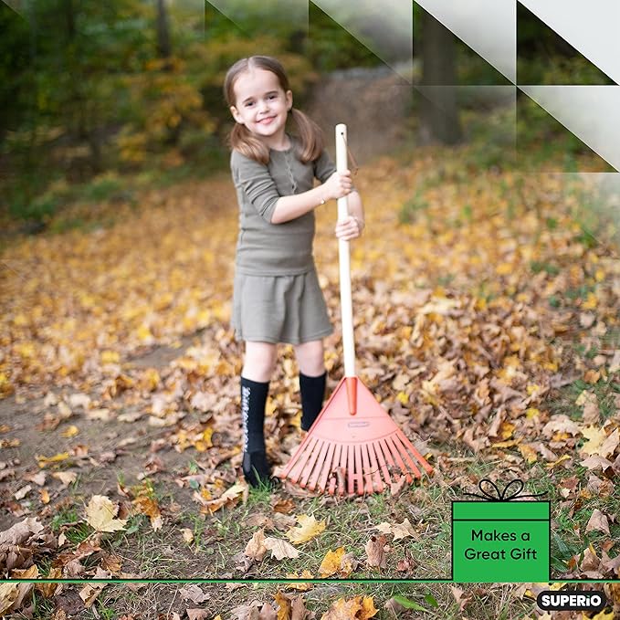Superio Kids &amp Adult Rakes with Hardwood Handle Durable Plastic Head to Sweep Leaves in Lawn and Tidying Up The Garden Kids Size 34 Adult Size 61