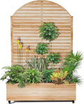 Metal Trellis Planter Box for Climbing Plants Large Raised Garden Bed with Trellis and Wheels 47 L Standing Privacy Planter for Patio with Drainage Holes (Acacia Wood Grain Louvered)
