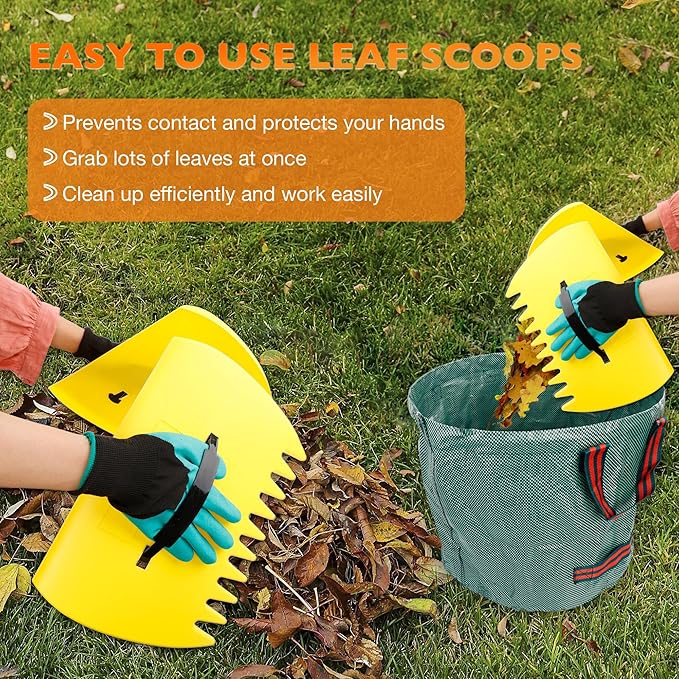 Sickle Garden Tool Set Long Handle Weeding Sickle with Serrated Double-Edged Blade Grass Sickle Stand Up Weeding Tool with 2 Pack Leaf Scoops 16 Gallon Lawn Bag with Gardening Gloves for Yard