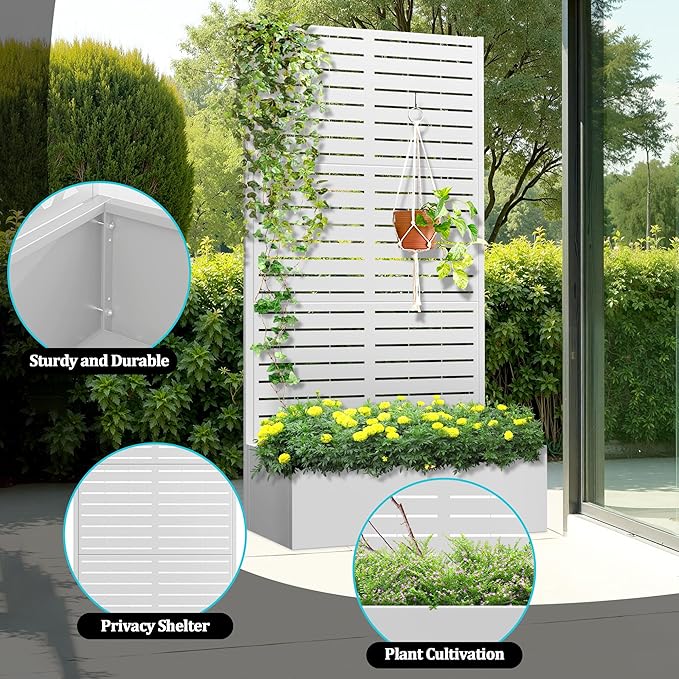 Metal Planter Box with Trellis Planter Box with Privacy Screen Privacy Trellis Outdoor for Climbing Plants with Drainage Holes Raised Garden Bed for Vegetables