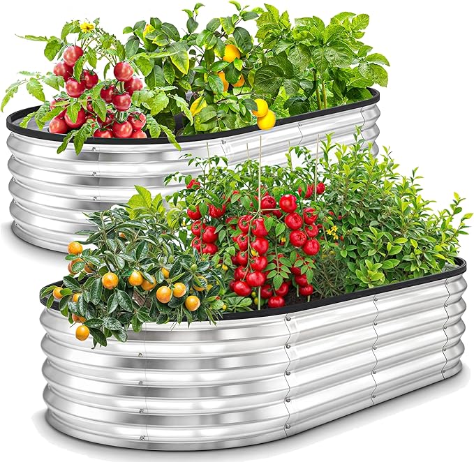 Utopia Home Galvanized Raised Garden Bed 4 by 2 feet Lightweight Planter Boxes Outdoor with Easy Assembly Large Garden Bed for Vegetables Fruits Flowers Silver Pack of 2