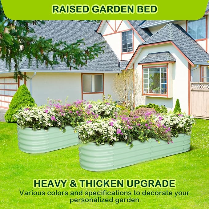 8x2x1.5ft Galvanized Raised Garden BedPlanter Raised Garden Box OutdoorRaised Planter BoxLarge Planter Raised Bed for Vegetables Flowers FruitsRubber Edge Green
