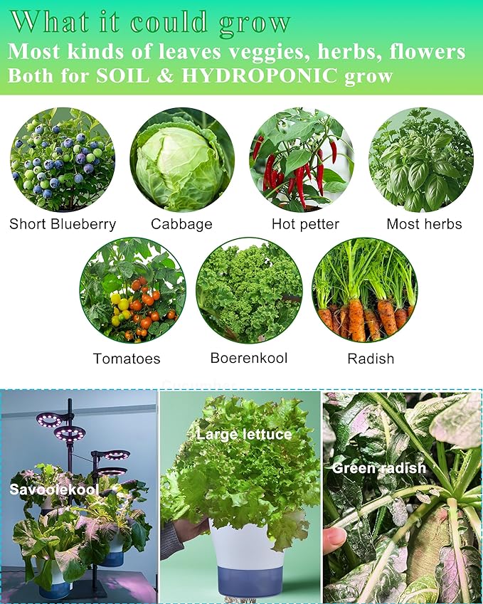 Indoor Plant Hydroponics Growing System Tower Kit with Grow lightHerb Vegetable Indoor Garden Growing System with Standing Floor Tall LED Grow LightHeight Adjustable with Timer &amp Metal Stand (La
