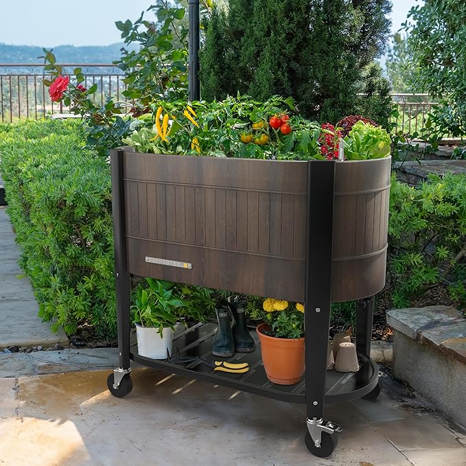 Permasteel Raised Garden Bed with Legs 40×20×37 in Planter Box with EnGrow™ TrueSoil™ Technology for Vegetables Flowers Herbs and Fruit Outdoor Indoor Storage Shelf Wood Brown