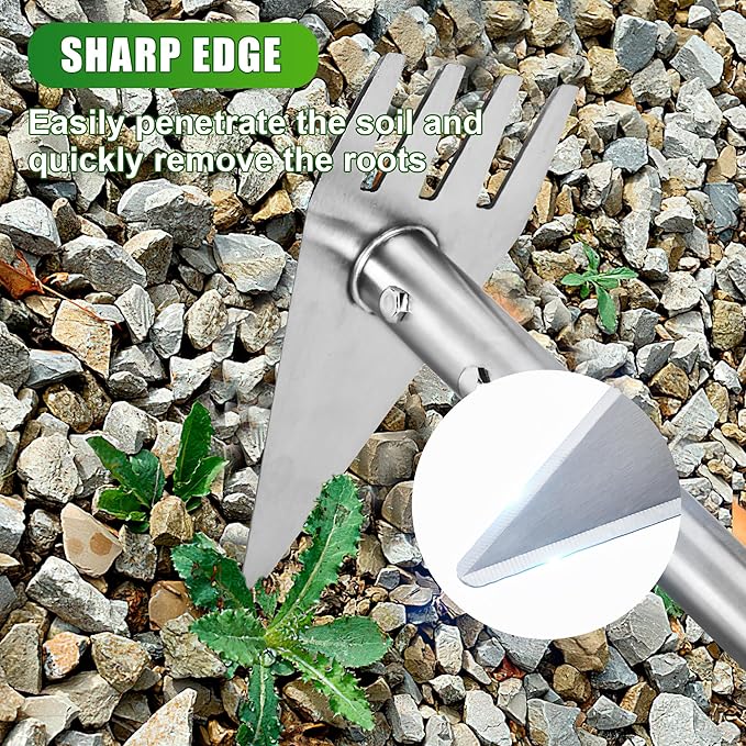Dual Headed Hoe Garden Tool Adjustable Long Handle Weed Puller Stainless Steel Hoe Cultivator and Weed Rake Gardening Tool for Gardening Planting Weeding Digging Loosening Soil