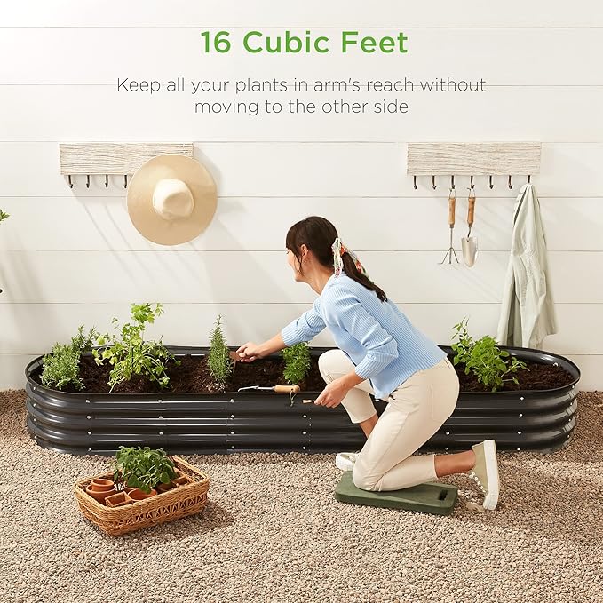 Best Choice Products 8x2x1ft Outdoor Metal Raised Garden Bed Oval Deep Root Planter Box for Vegetables Flowers Herbs and Succulents w/ 108 Gallon Capacity - Charcoal