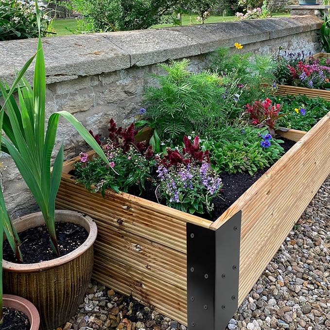 Raised Garden Bed Corner Brackets for Flower Vegetable Furniture Planter Wood Garden Bed Box Black Metal Corner Brackets Decorative with Screws (Matte Black -8pack 3x3x6)