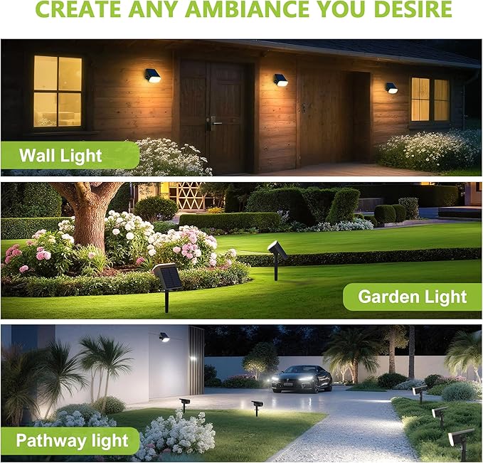 DAMINY Solar Spotlights Outdoor Waterproof IP652 CCT(Warm White &amp Cool White)4 Lighting Modes Solar spot Lights for YardGardenPathwayLandscapeAuto On/Off-2 Pack
