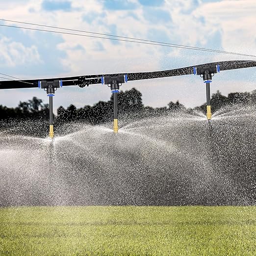 98 ft Drip Irrigation Kit 5/16 Tube Automatic Watering System with 30pcs 360° Adjustable Brass Nozzles Water Saving DIY for Garden Lawn Yard Greenhouse Plants