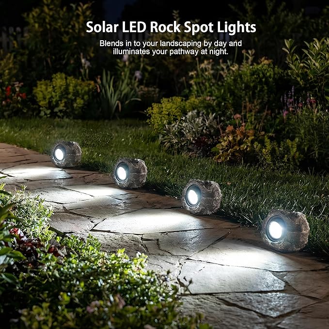 Solar Rock Lights Outdoor Garden Waterproof - Super Bright LED Solar Spotlights Solar Powered Landscape Path Decorative Garden Stone Lights for Pathway Walkway Yard Patio (2 Pack)