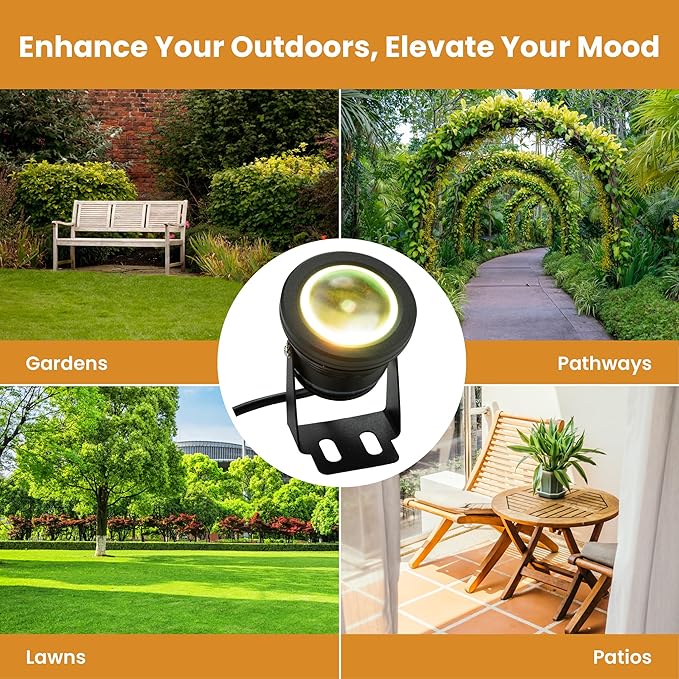 12Vmonster Color Changing RGB IP68 LED Outdoor Spot Light – 12V 10W Waterproof Garden Lighting – Multicolor Landscape Lighting for Yard Pathway and Lawn (Pack of 6)