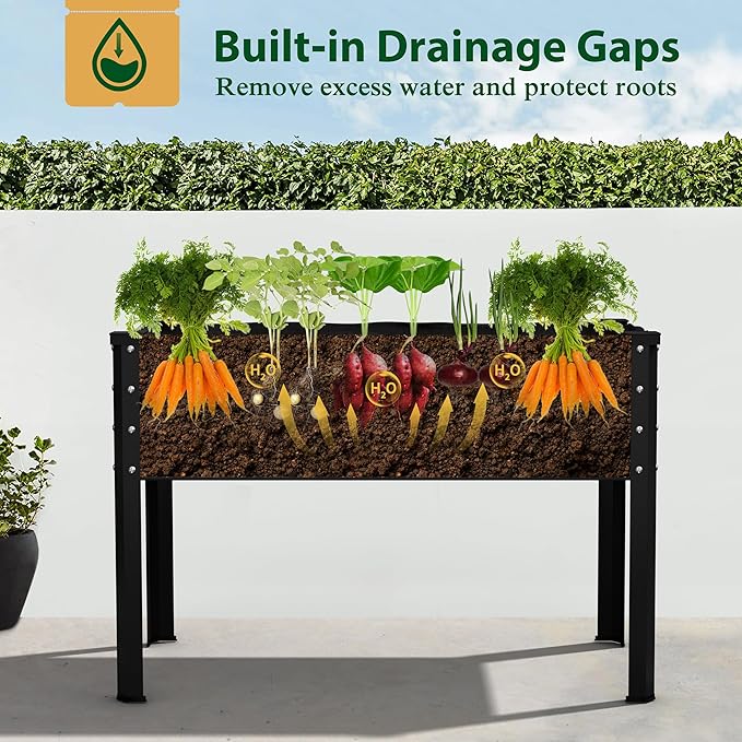 BlueWish 48 W x 24 D x 32 H Raised Garden Bed Galvanized Garden Bed with Detachable Black Liner Drainage Gaps Raised Garden Beds Outdoor 507 lbs Capacity Gardening Vegetable Flower Rustic