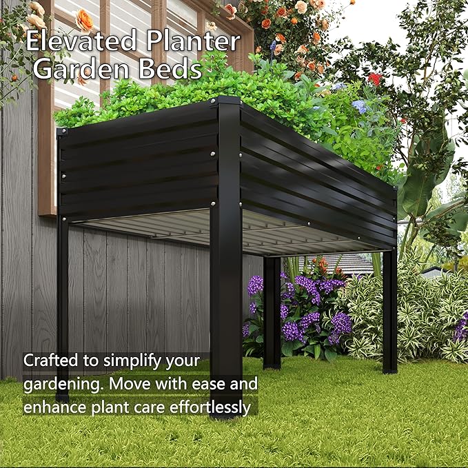Galvanized Raised Garden Bed with Legs2PCS 48×24×30in Elevated Planter Box for BackyardGarden Patio Balcony 350lb CapacityPlanters for Outdoor PlantsBlack