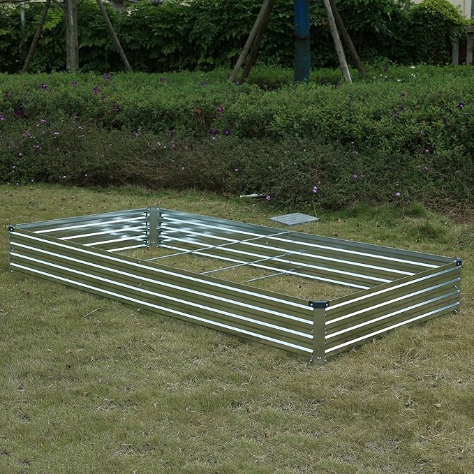 8x4x1ft(2 PCS) Galvanized Raised Garden BedOutdoor Planter Box Metal Patio Kit Planting Bed for Vegetables Flowers HerbSilver