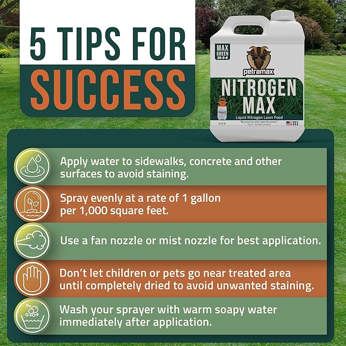 Petramax Liquid Nitrogen Fertilizer 28-0-0 NPK - 32 Oz Spring &amp Summer Liquid Grass Fertilizer for Lawn Spray on Easy to Apply for Deep Green Lawn Care - Slow Release High Nitrogen Turf Builder