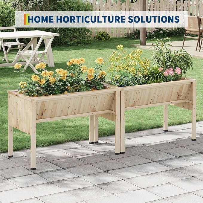 45x23x30 Elevated Wood Planter Box with Leg &amp Hooks - Raised Garden Bed Includes Non-Woven Liner 13.7in Depth for Vegetables &amp Herbs Outdoor Patio Raised Planter.