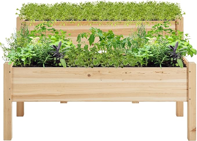 Topeakmart 2-Tier Elevated Stand Raised Bed Planting Planter Bed Box for Flower Vegetable Gardening Outdoor Wood