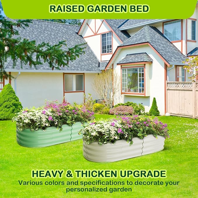 Premium 2 Pcs 4.5x2x1ft Oval Galvanized Metal Raised Garden Bed with Tool-Free Assembly Anti-Corrosion Protection and Enhanced Stability for Patios Yards and Greenhouses - Perfect for Vegetables